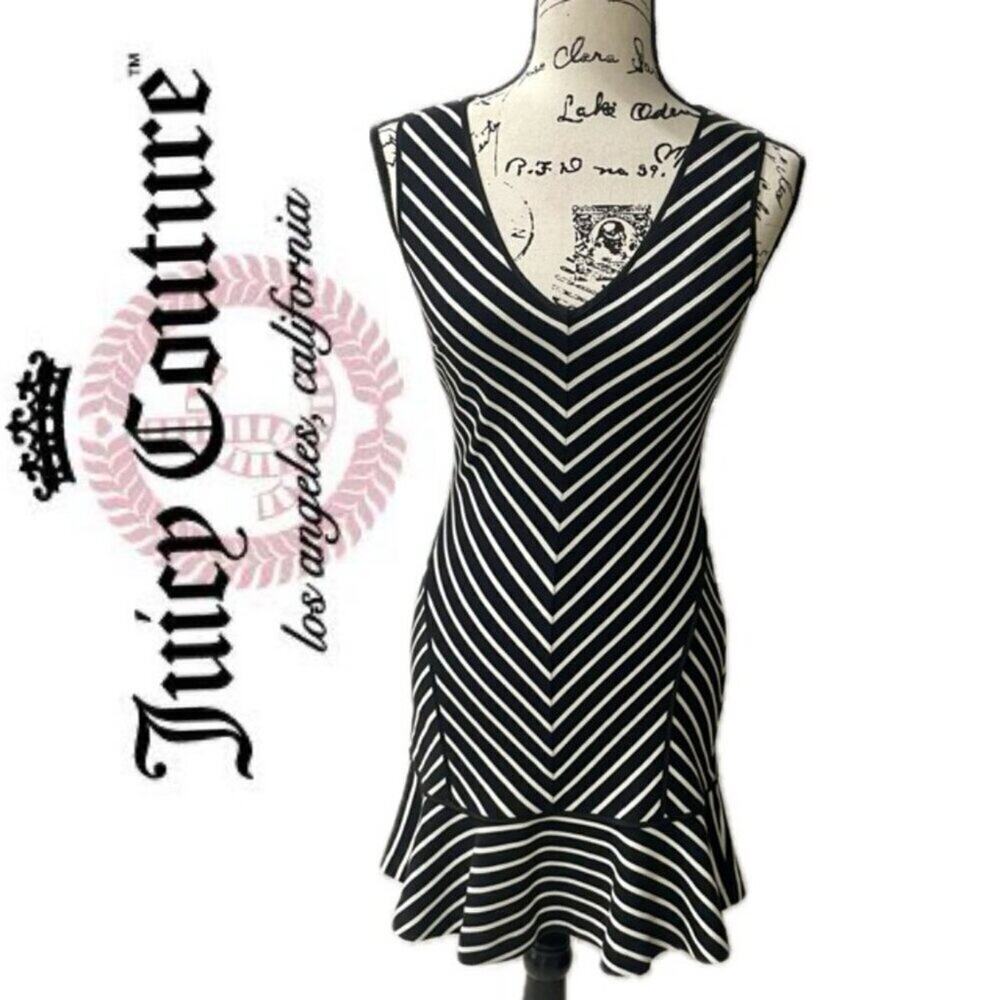 Y2K JUICY COUTURE DRESS BANDAGE RUFFLE BLACK & WHITE SZ XS RETRO DISCO CORE